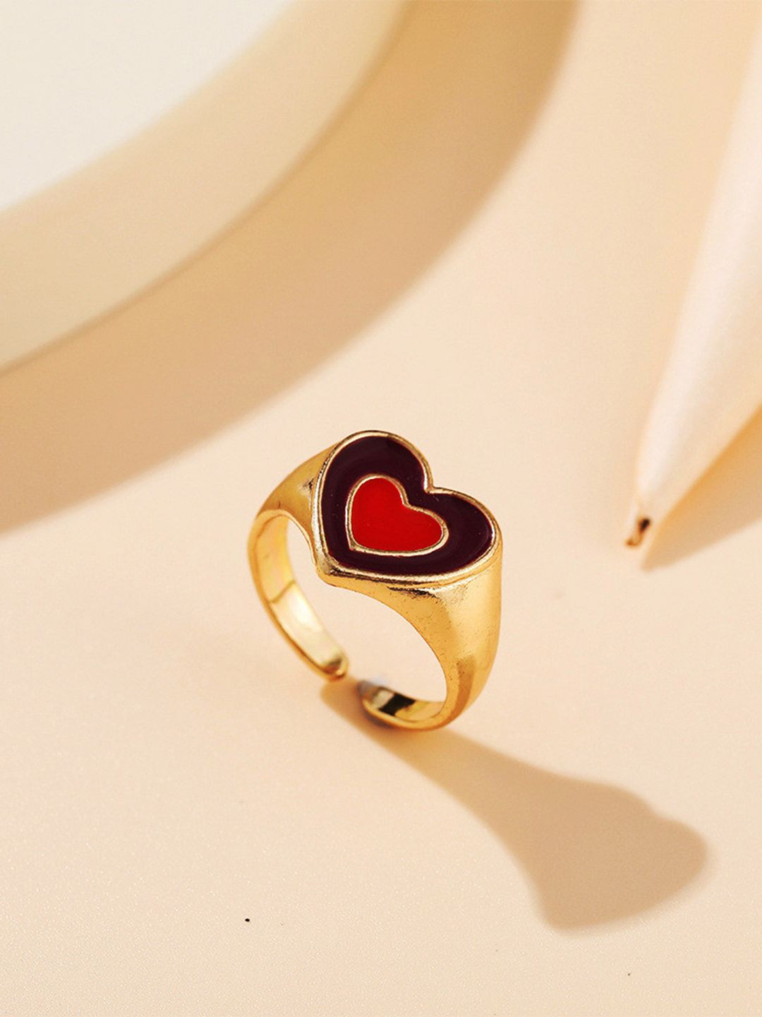 Arzonai Double Heart Gold Plated Metal Ring