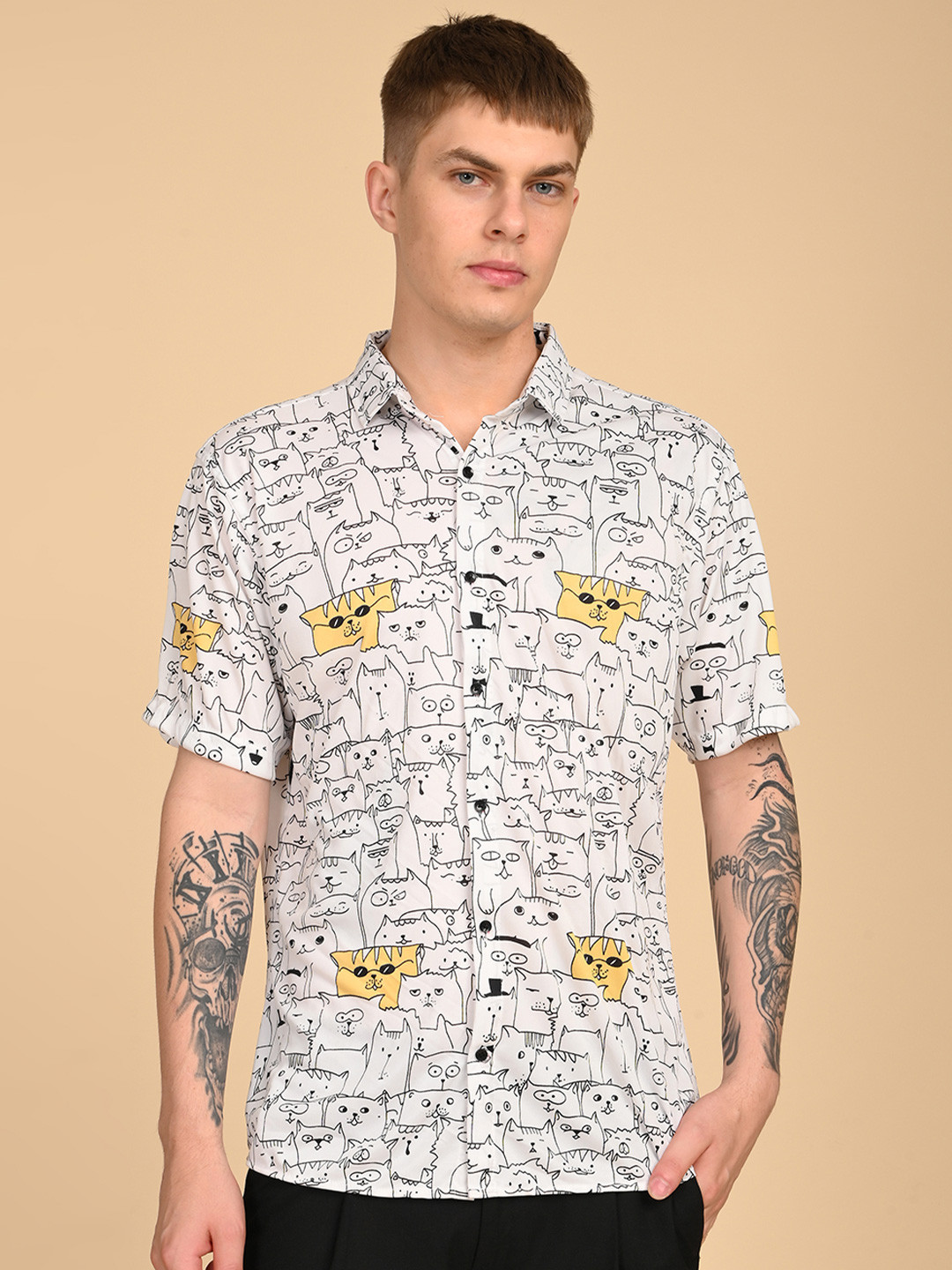 TIGER SNAKE Comfort Graphic Printed Spread Collar Casual Shirt