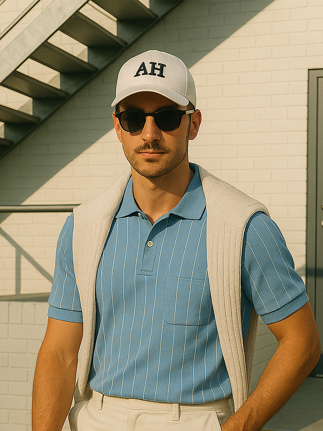 Dadu Dayal Striped Polo Collar Short Sleeves T-shirt