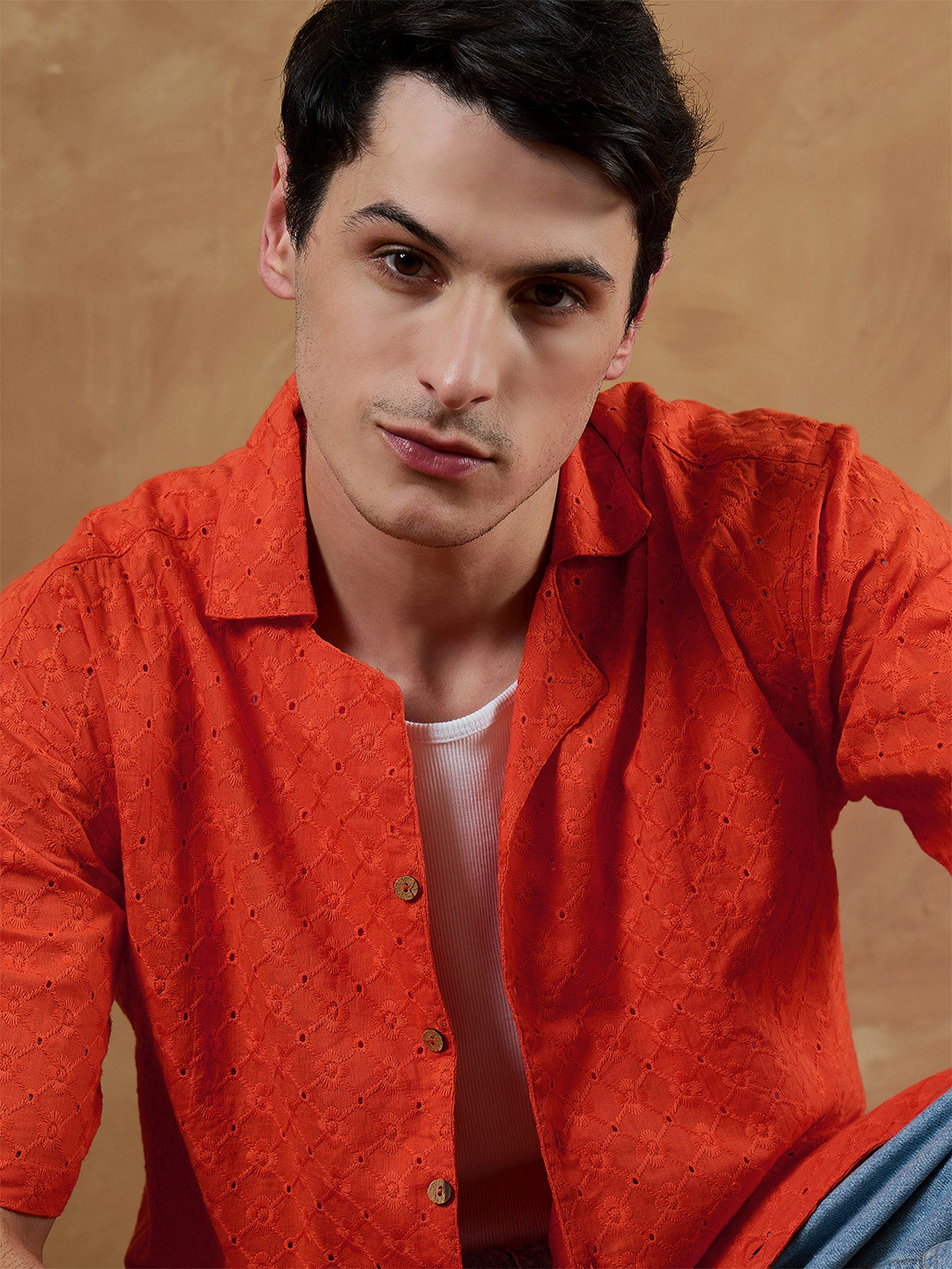 Oversized Drop-Shoulder Schiffli Shirt