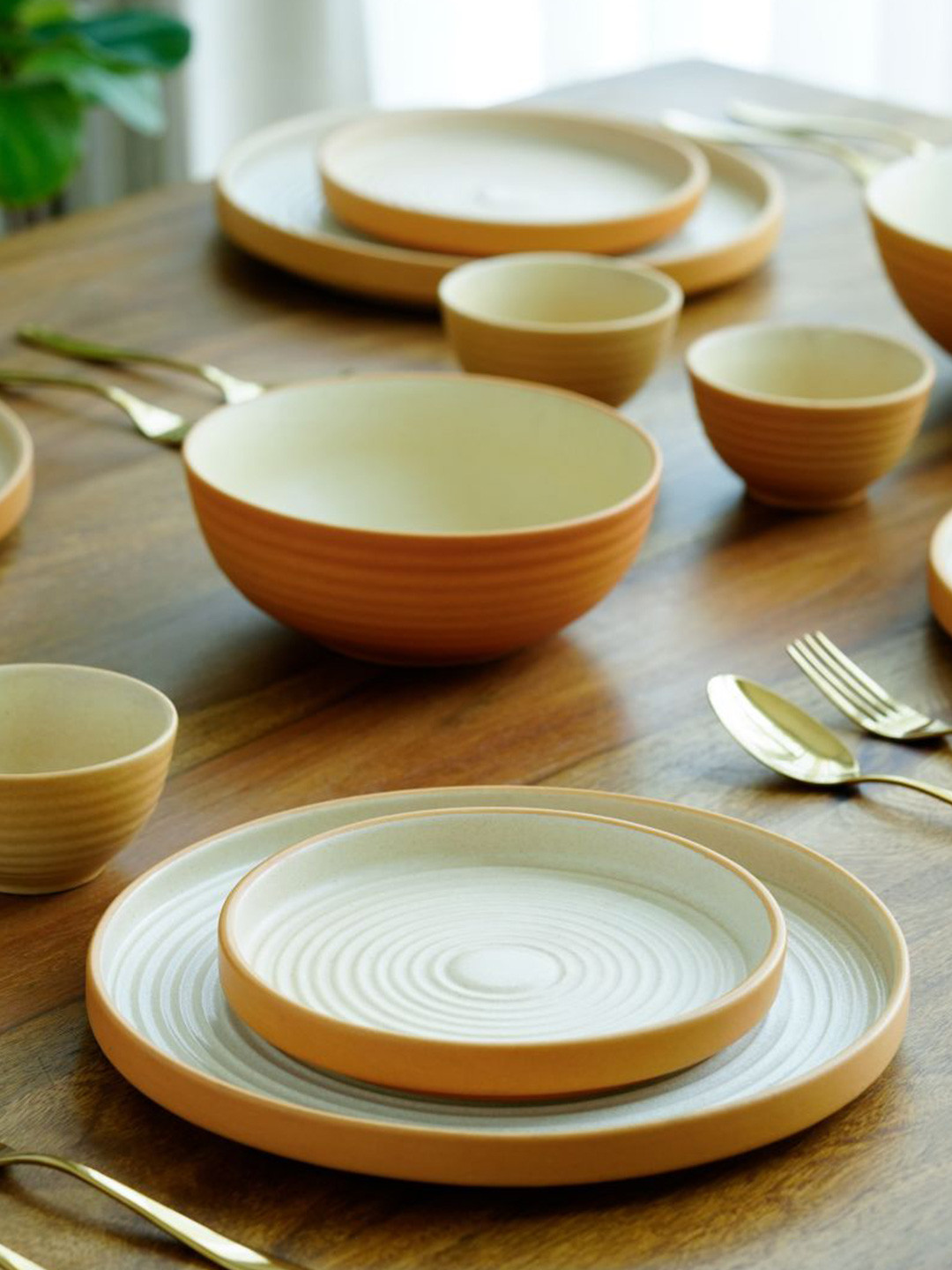 SHAY Japandi Collection Cream Solid Stoneware Easy to Clean 21 Piece Dinner Set