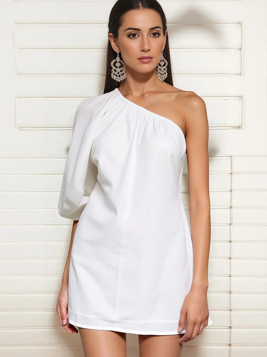 bebe Women One Shoulder Solid A-Line Dress