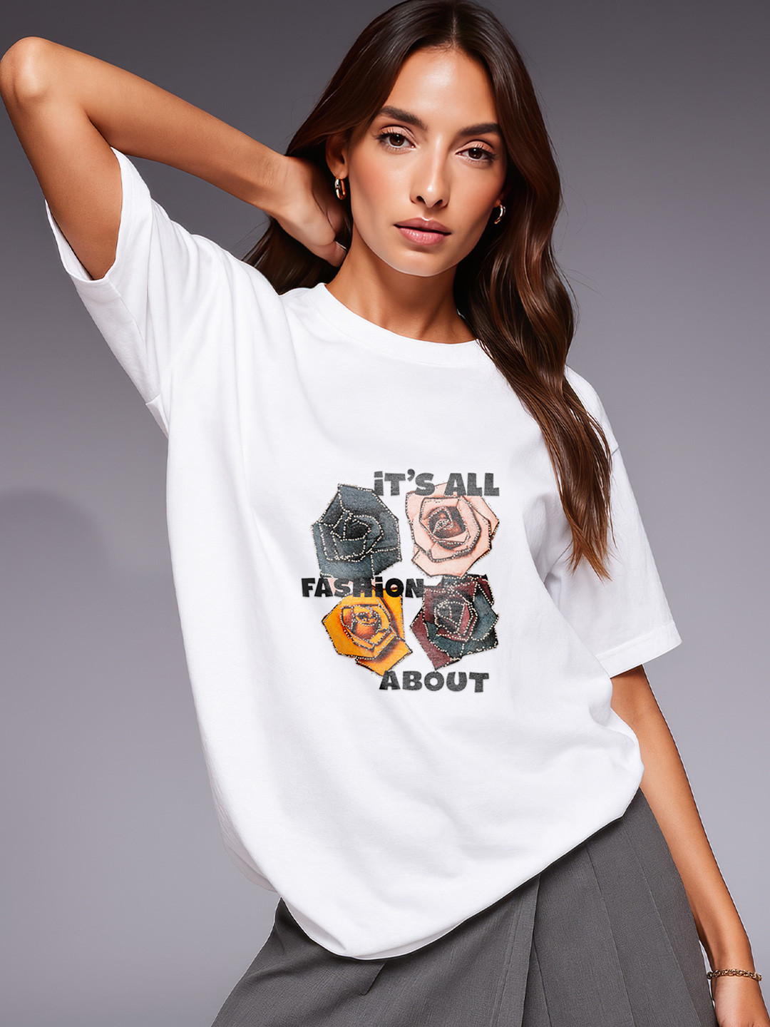 GRACE & JACK Women Solid Round Neck Cotton T-shirt