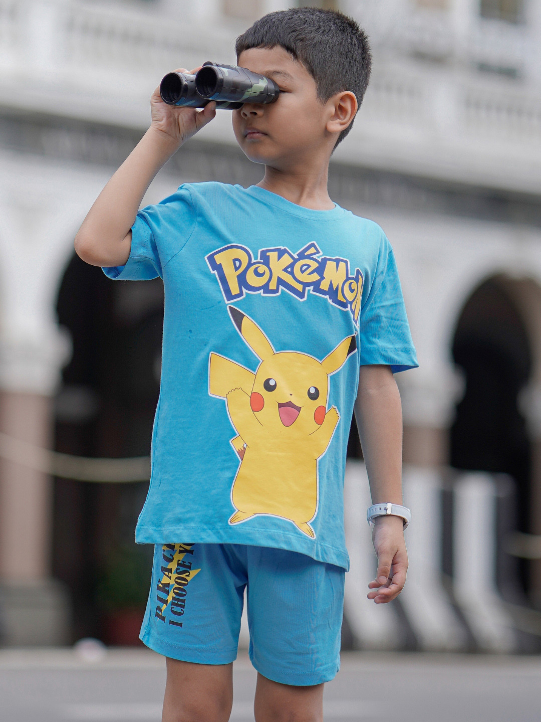 Nap Chief Kids Unisex Pokemon Pikachu Printed Pure Cotton T-Shirt with Shorts