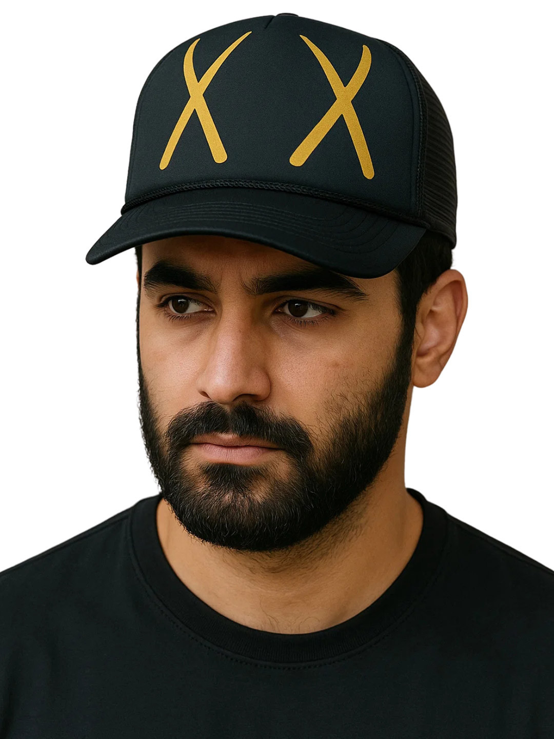 The Tie Hub Gold XX Print Unisex Adjustable Mesh Snapback Black Net Trucker Cap