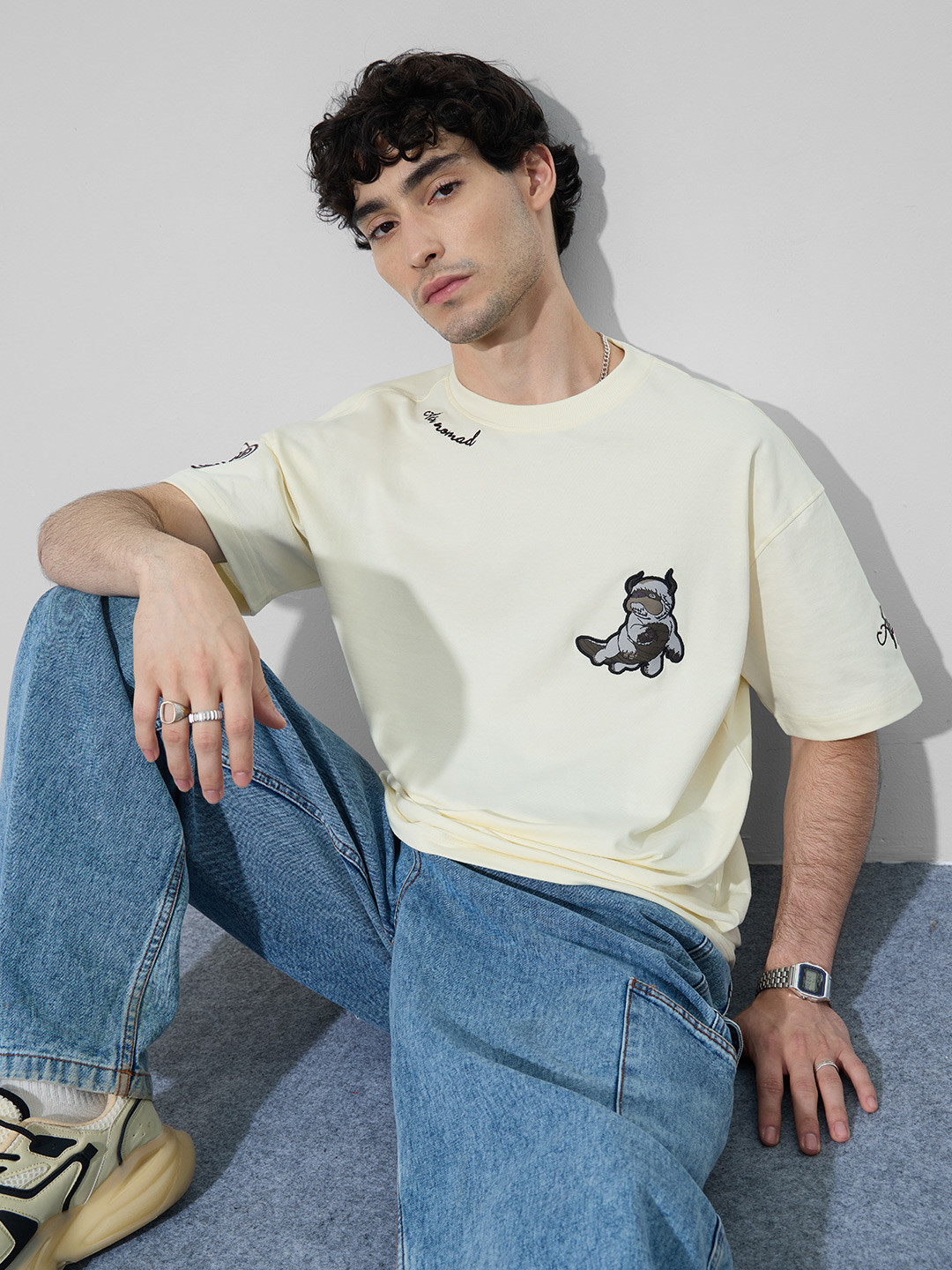 The Souled Store Oversized Avatar Appa Printed Drop-Shoulder Sleeves Pure Cotton T-Shirt