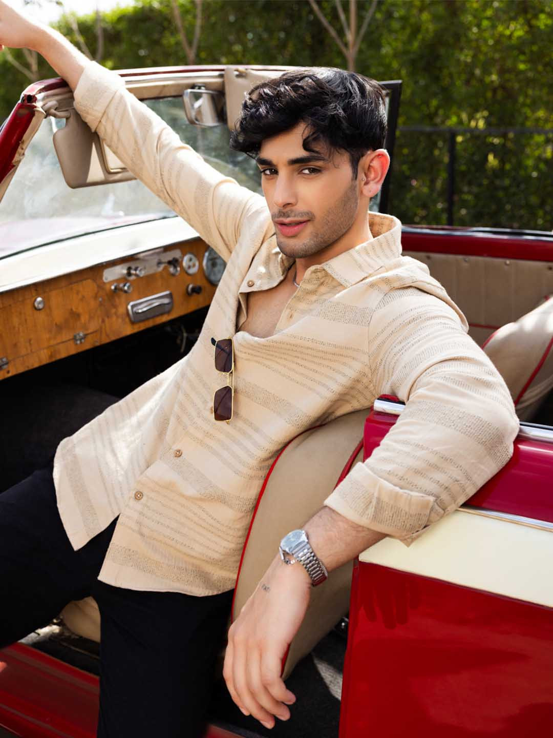 VASTRADO Men  Herringbone Jacquard Shirt