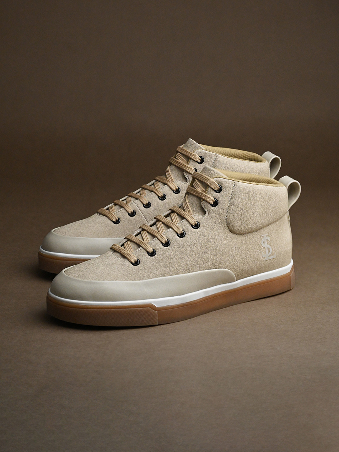 LOUIS STITCH Men Beige Comfortable Mid-Top Lace-Up Sneaker