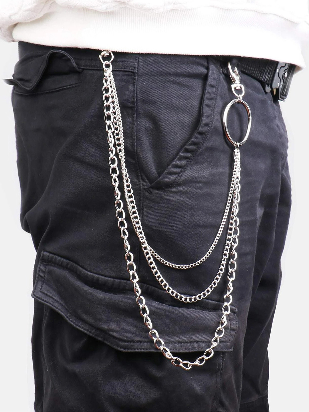 Its 4 You Unisex Silver-Multi Layer Curb Pant Chain