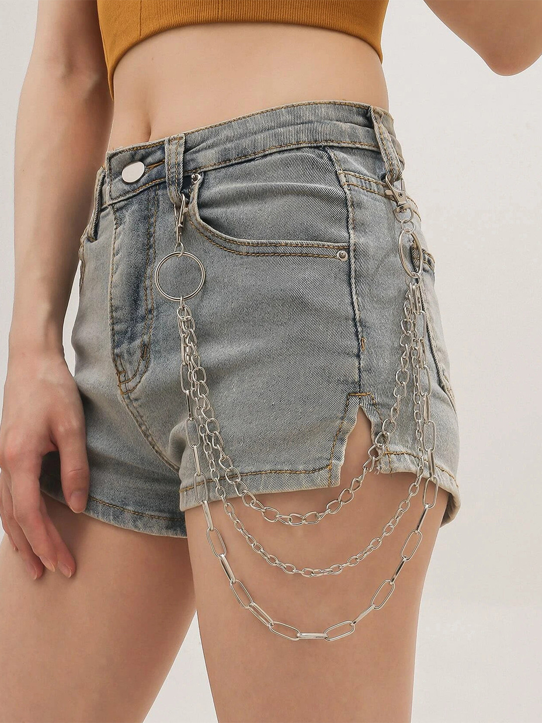 Its 4 You Unisex Silver-Stylish Multi Layer Side Pant Chain With Ring