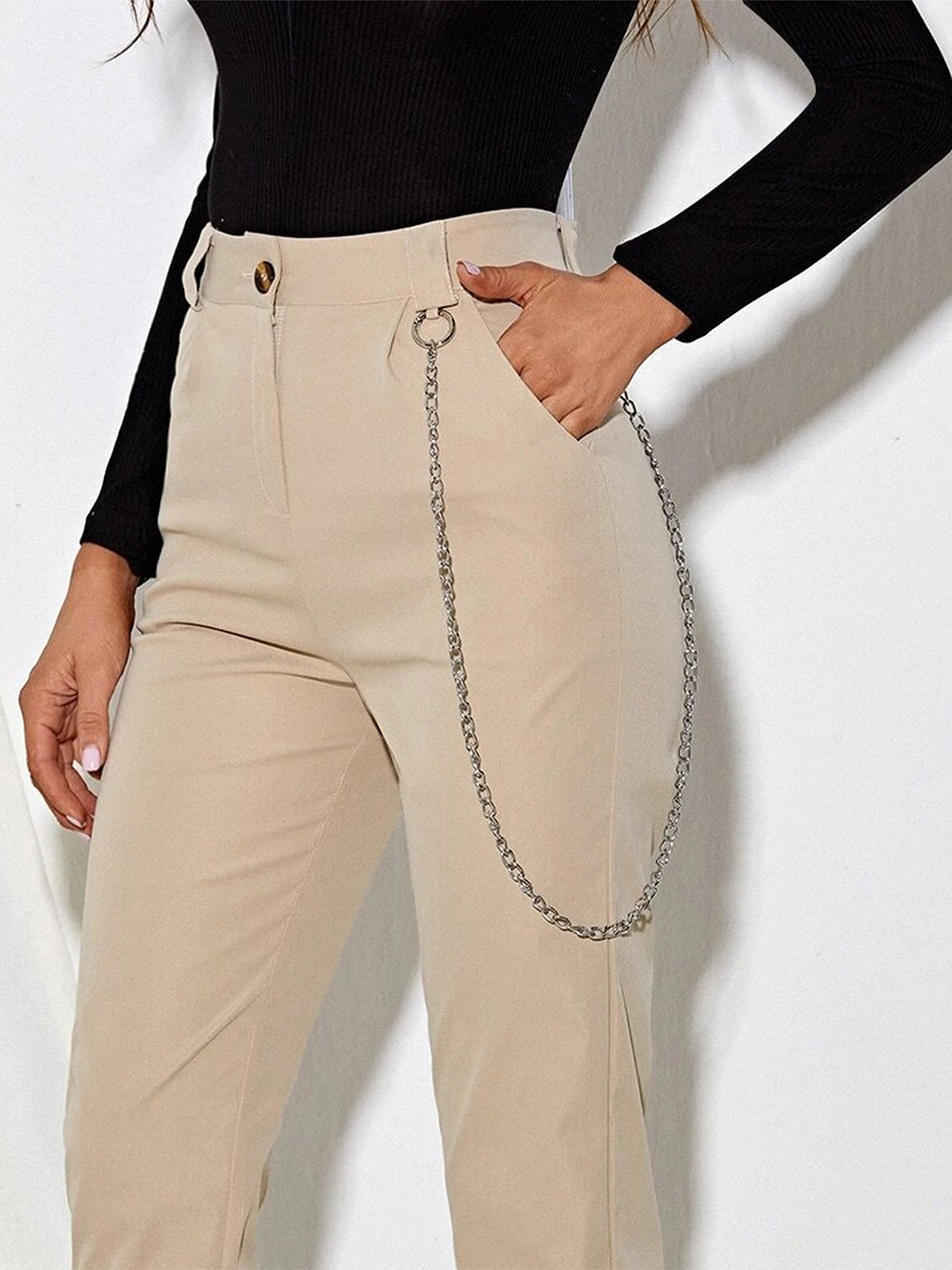 Its 4 You Unisex Silver-Toned Curb Pant Chain