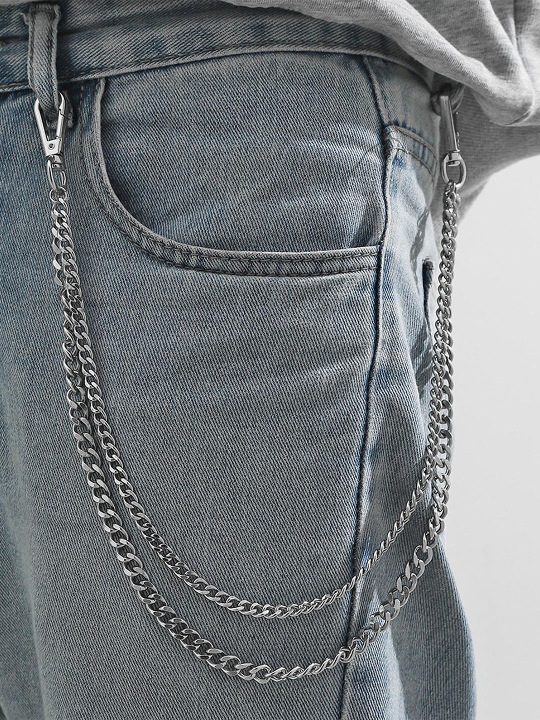 Its 4 You Unisex Silver-Two Layer Punk Curb Pant Chain
