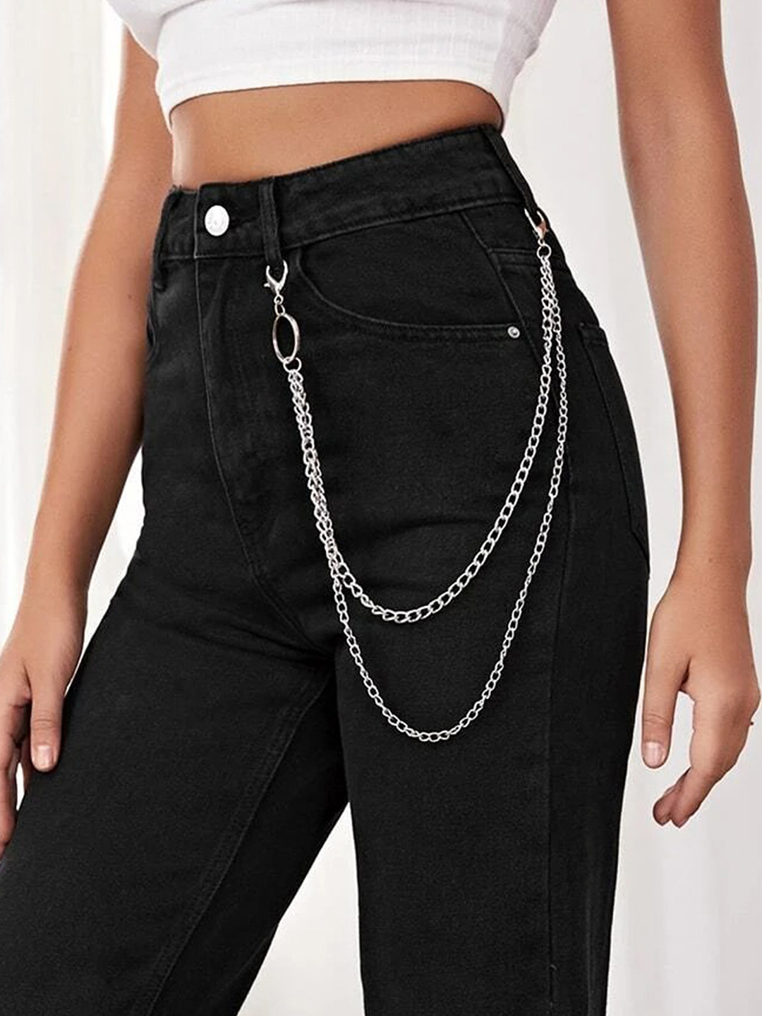 Its 4 You Unisex Silver-Side Jeans Chain With Fish Hook & Ring