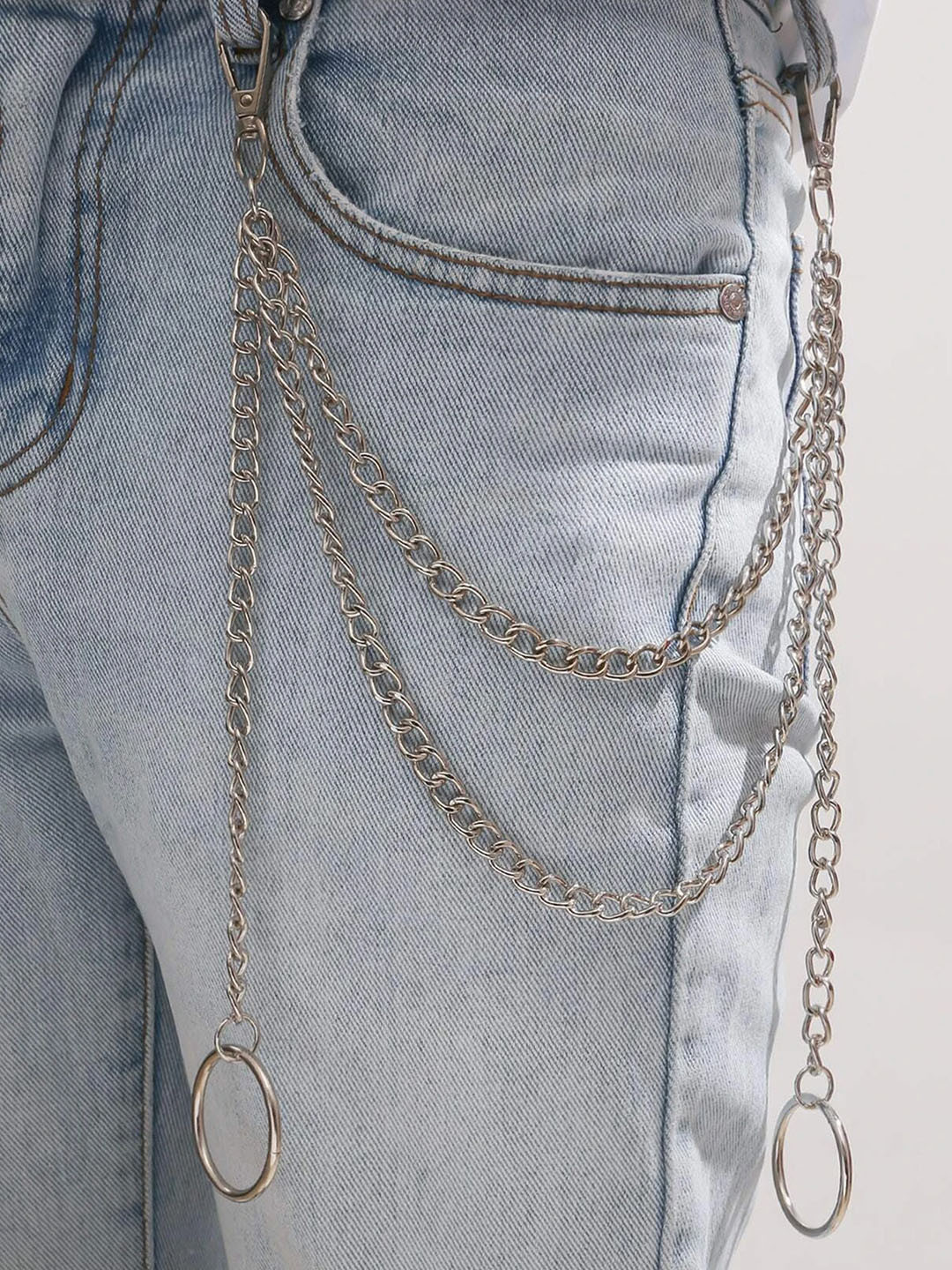 Its 4 You Unisex Silver-Heavy Duty Punk Trousers Chain With Ring