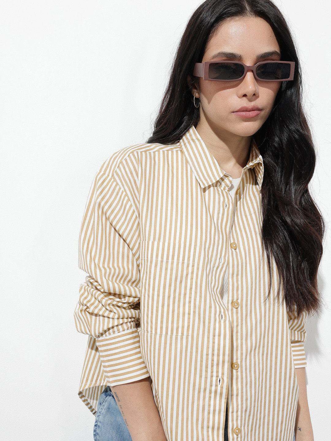 The Roadster Lifestyle Co. Women Striped Oversized Pure Cotton Casual Shirt