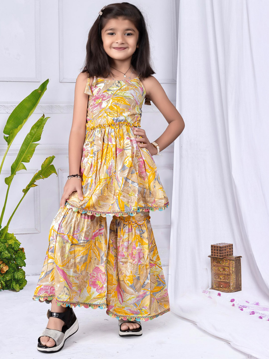 Hikuj Girls Floral Printed Empire Top with Sharara