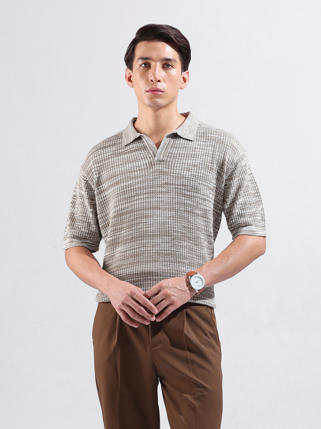 The Indian Garage Co Men Flat Knit Oversized Textured T-Shirt