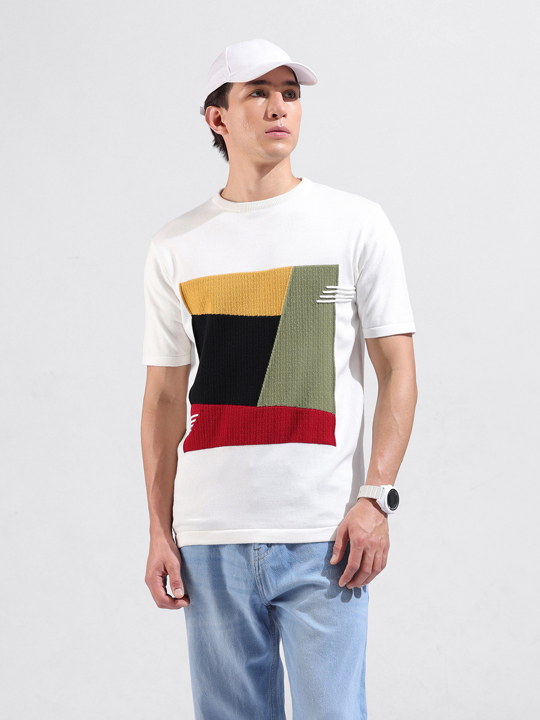 The Indian Garage Co Men Flat Knit Slim Fit Textured T-Shirt