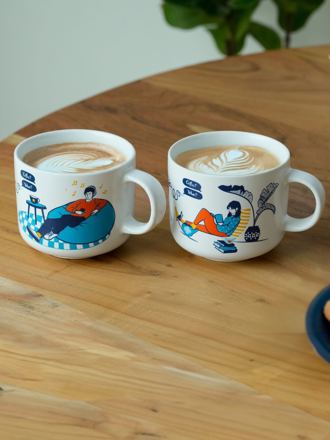 SHAY Senorita Off White Conversational Ceramic Microwave Safe 2 Piece Mugs-350ml