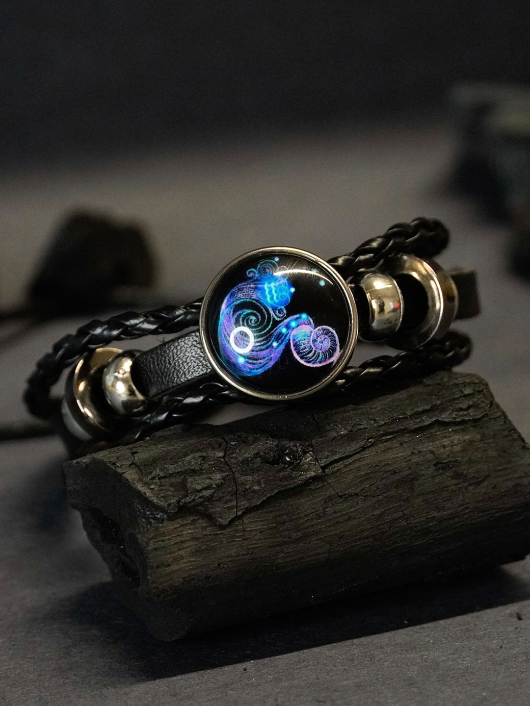 PASU FASHION Unisex Kumbh Rashi Aquarius Artificial Stones Leather Wraparound Bracelet