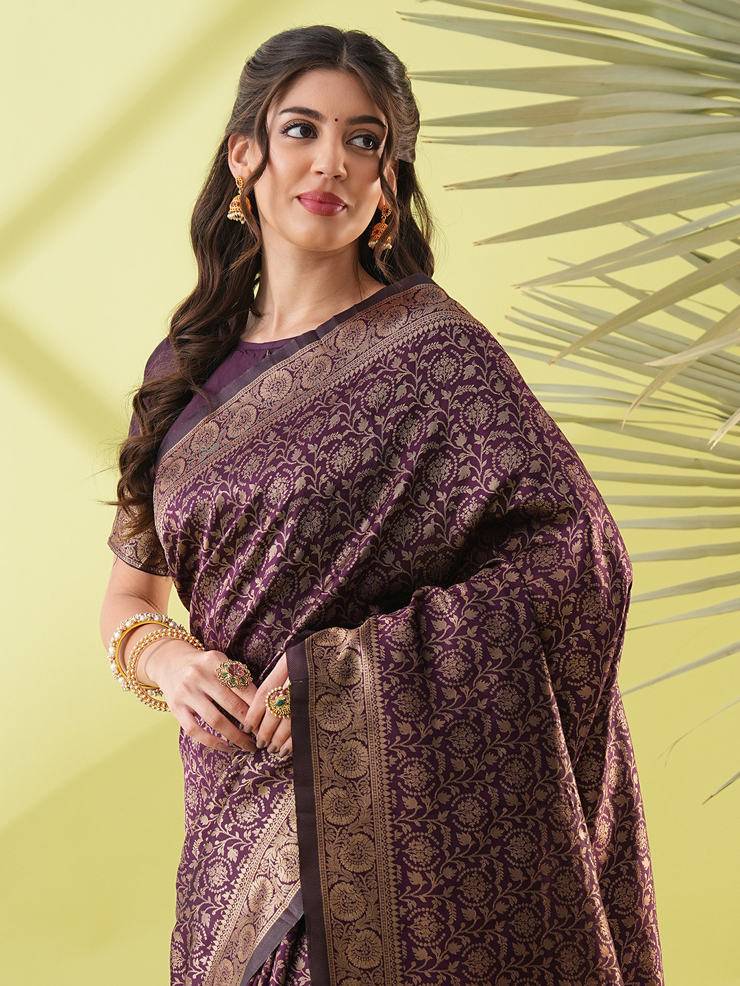 KALINI Magenta Silk Blend Woven Design Sarees