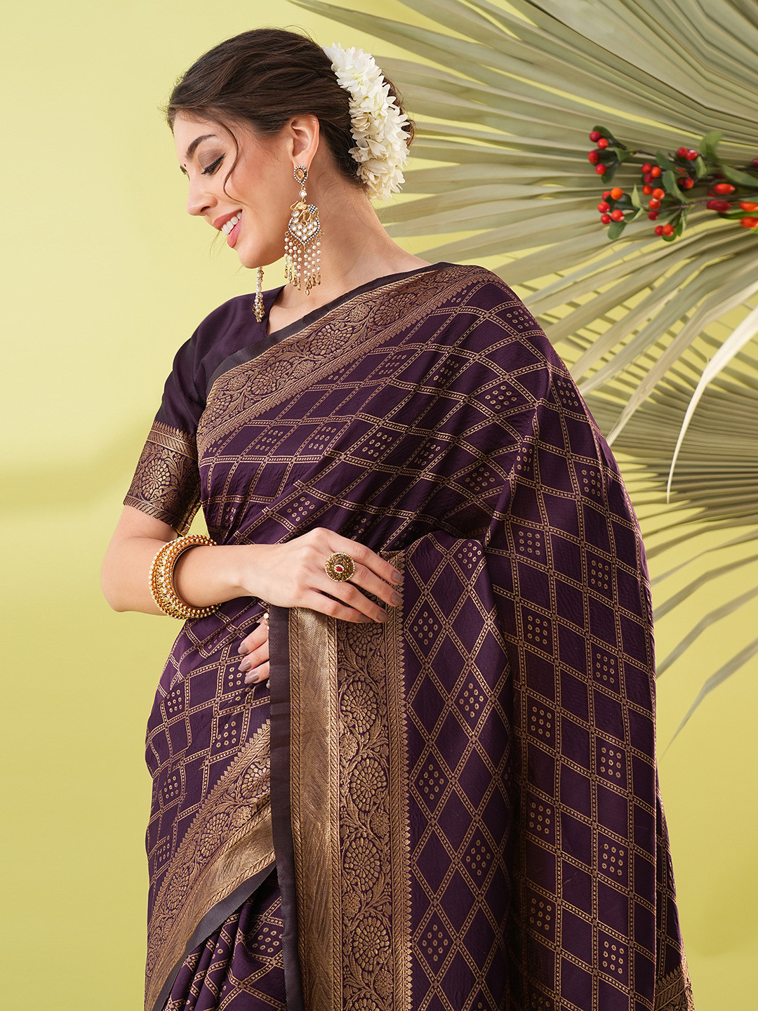awesome Magenta Silk Blend Woven Design Sarees