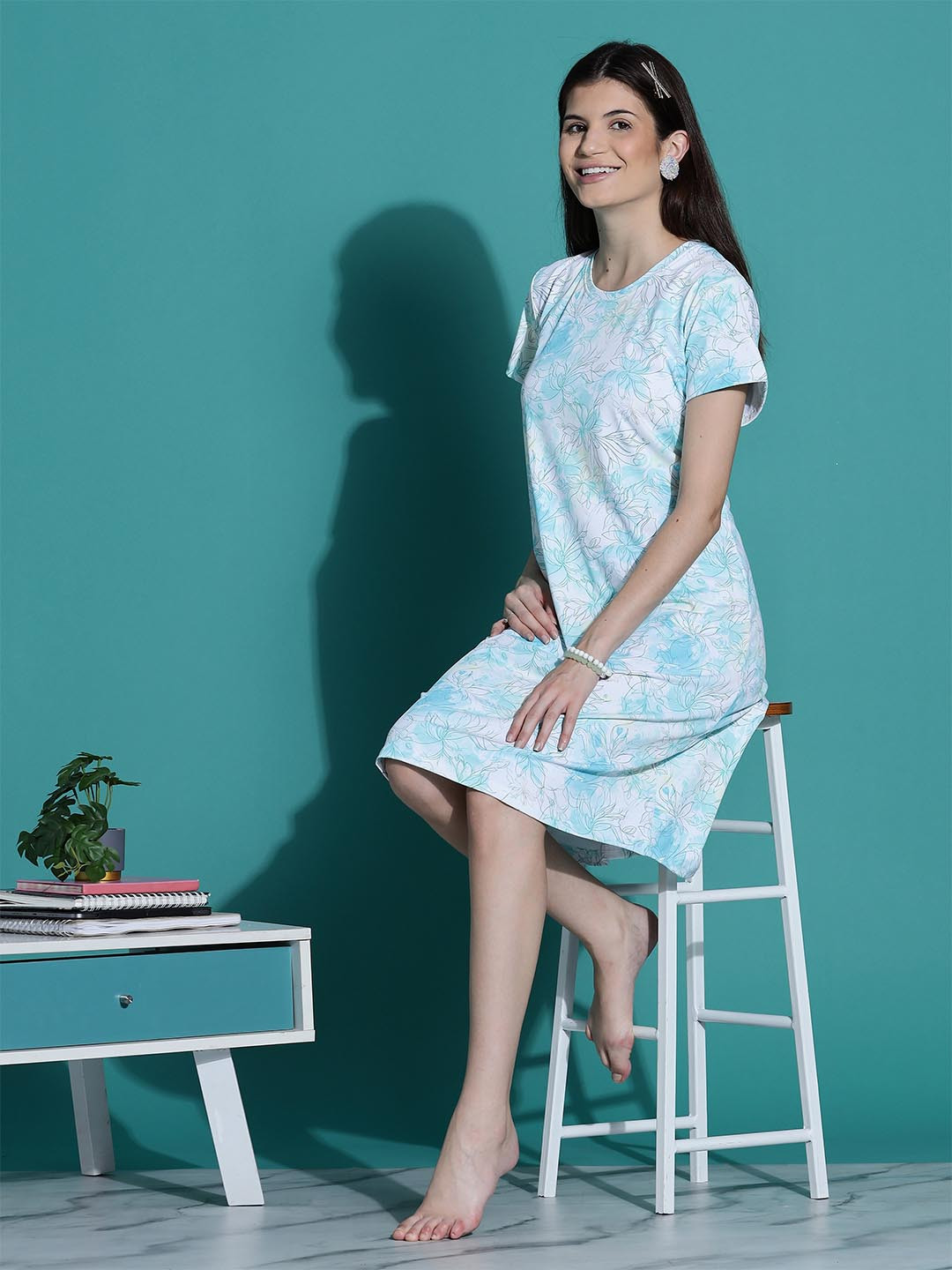 9shines Label Plus Size Floral Printed T-shirt Nightdress