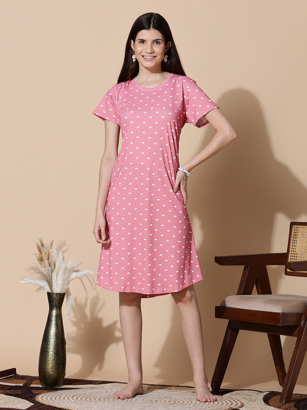 9shines Label Geometric Printed Midi Nightdress