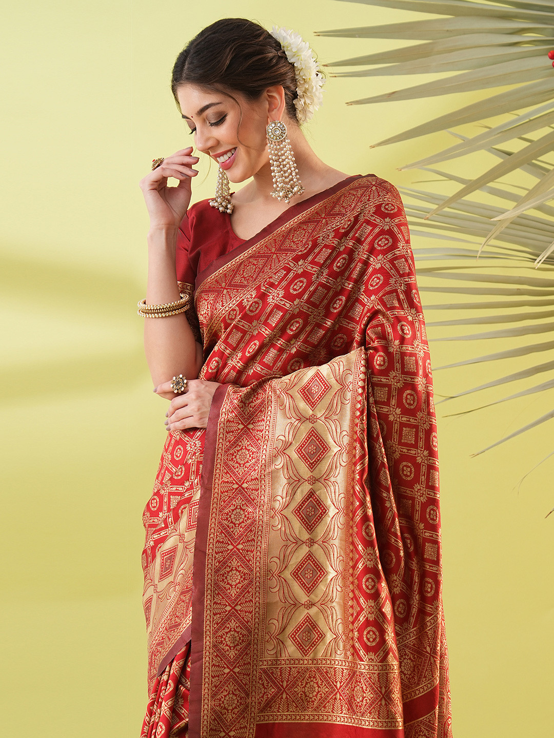 awesome Maroon Silk Blend Woven Design Sarees