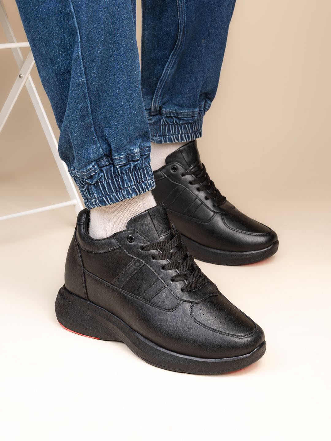 HI Toes Men Round Toe Lace Ups Elavator Sneakers