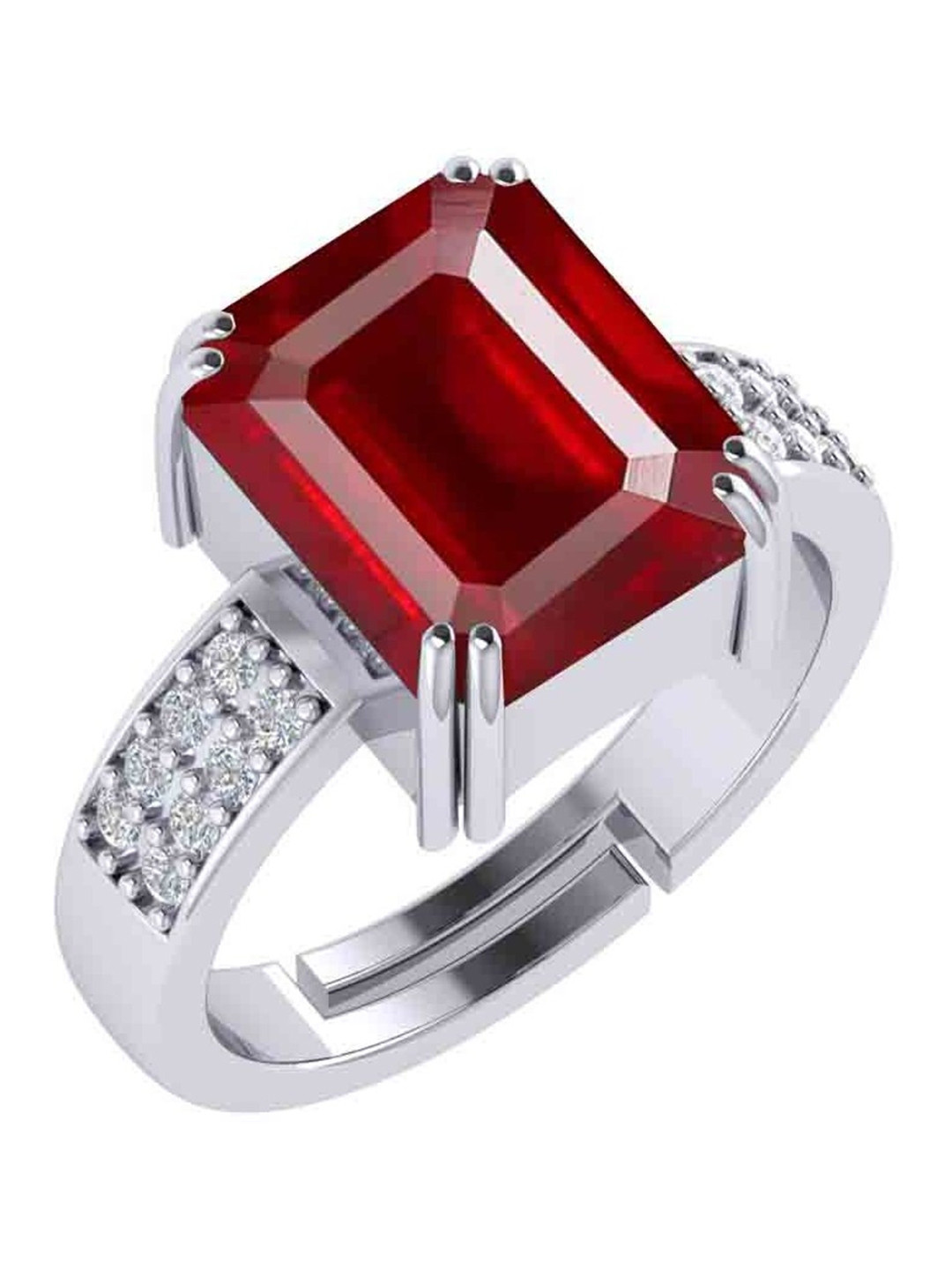 jemskart 10.25 Ratti Ruby Stone Panchdhatu Silver Plated Brass Adjustable Ring