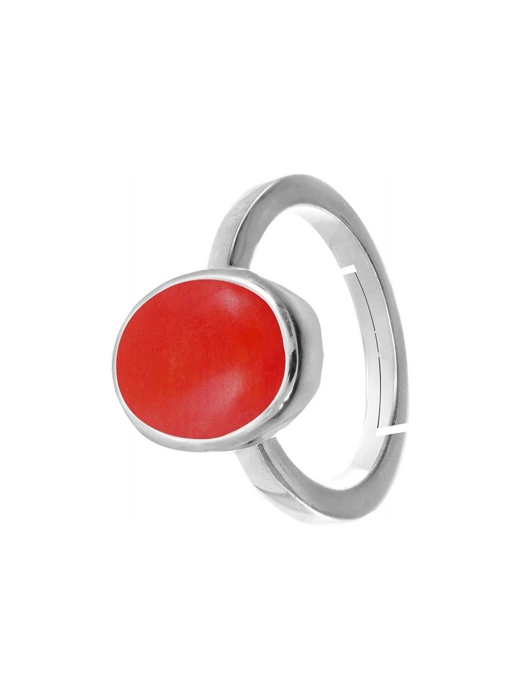 Sidharth Gems 7.25 Ratti 6.00 KT Coral Moonga Silver Plated Adjustable Ring