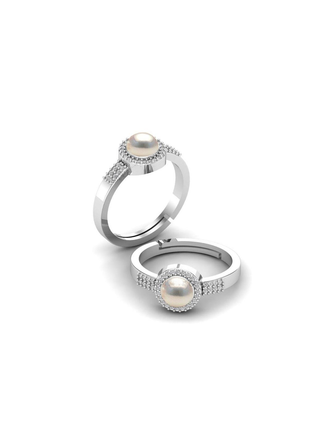 Sidharth Gems 13.25 Ratti 12.25 KT Pearl Moti Stone Astrological Adjustable Finger Ring