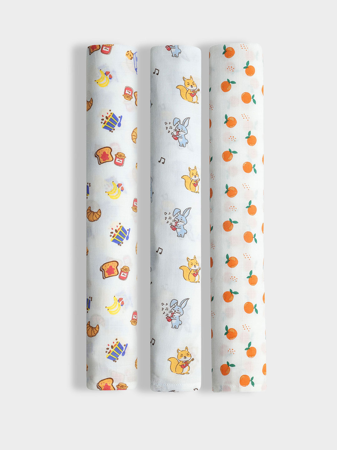 Orange Sugar Set Of 3 Printed Muslin Cotton Swaddles
