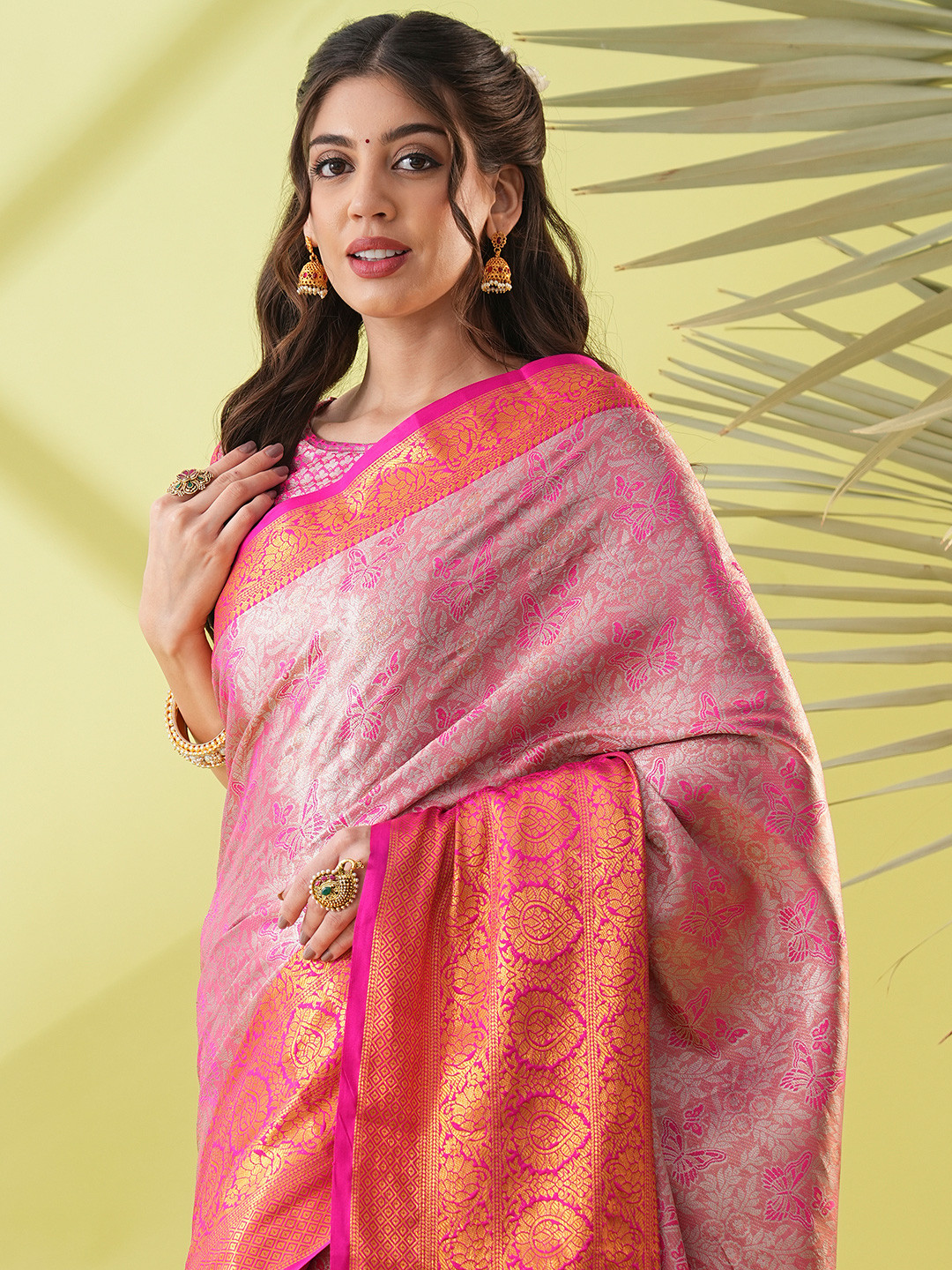KALINI Pink Woven Design Sarees