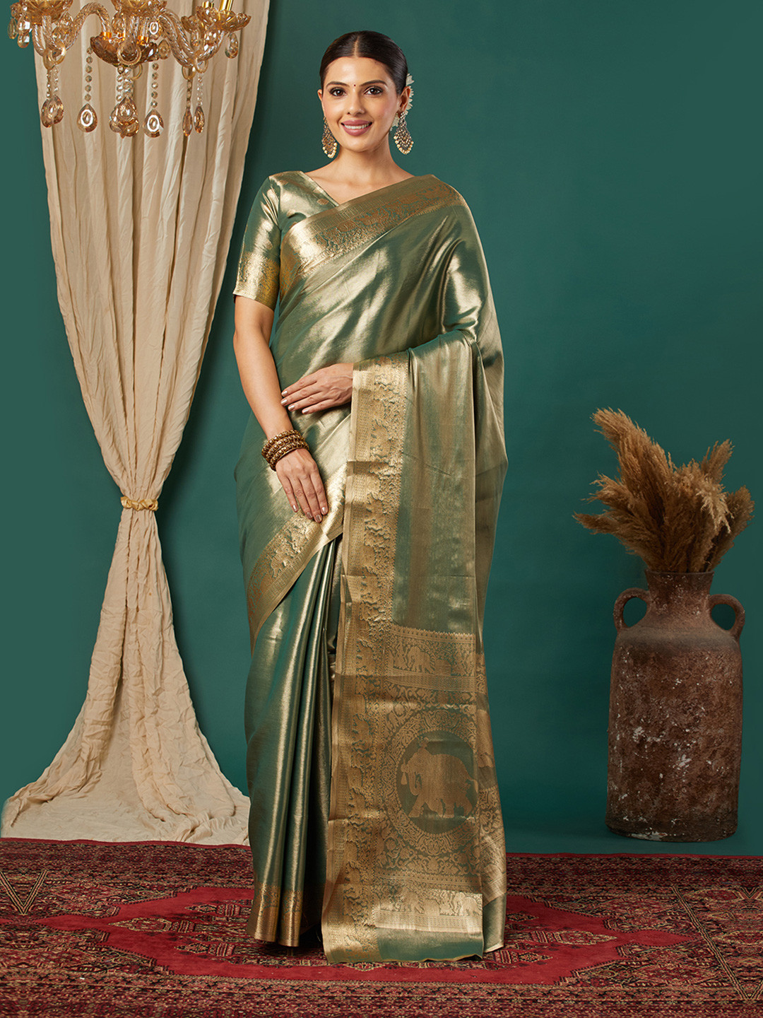 KALINI Green Embellished Sarees