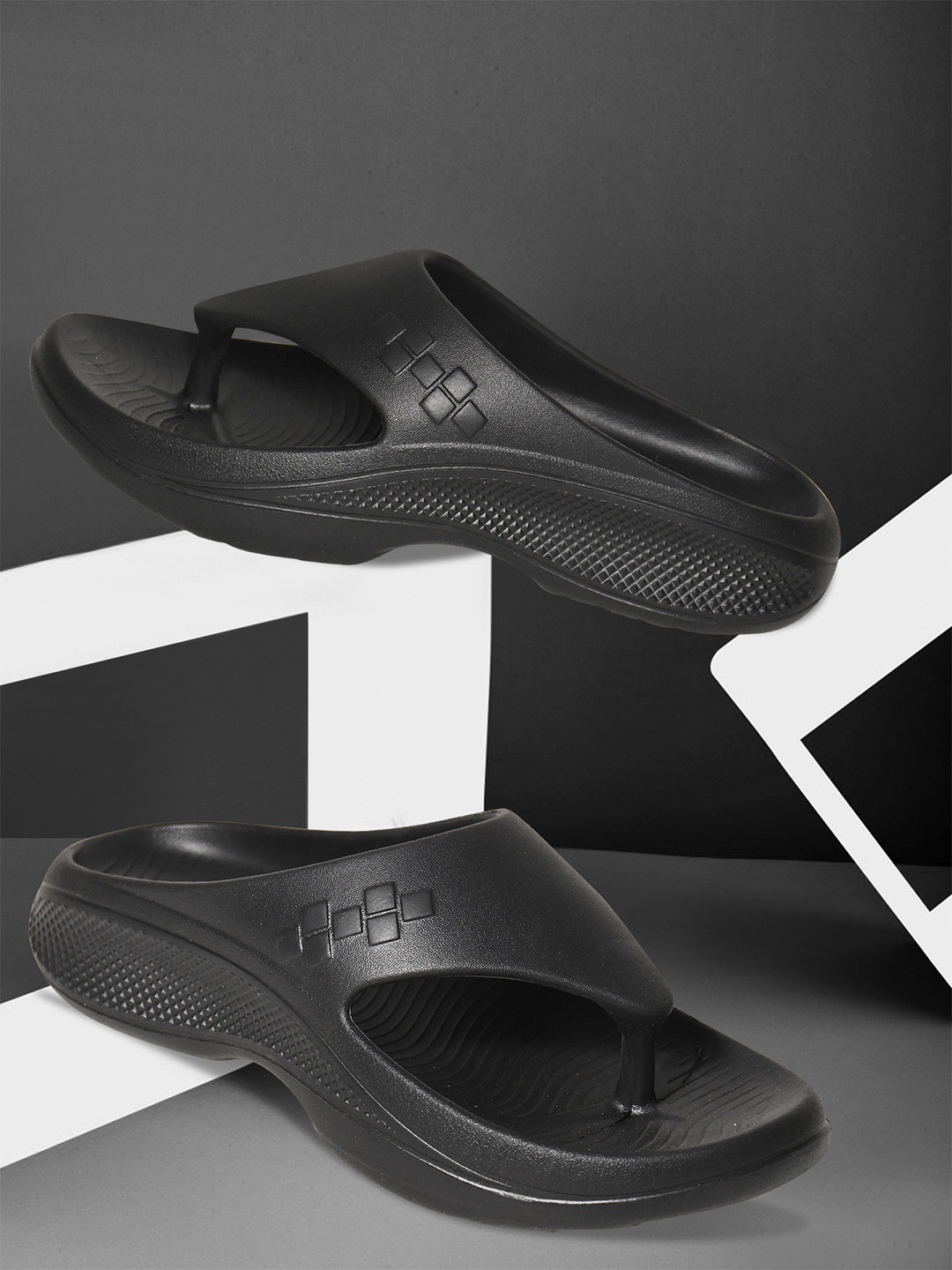 BEONZA Men Black Thong Flip-Flops