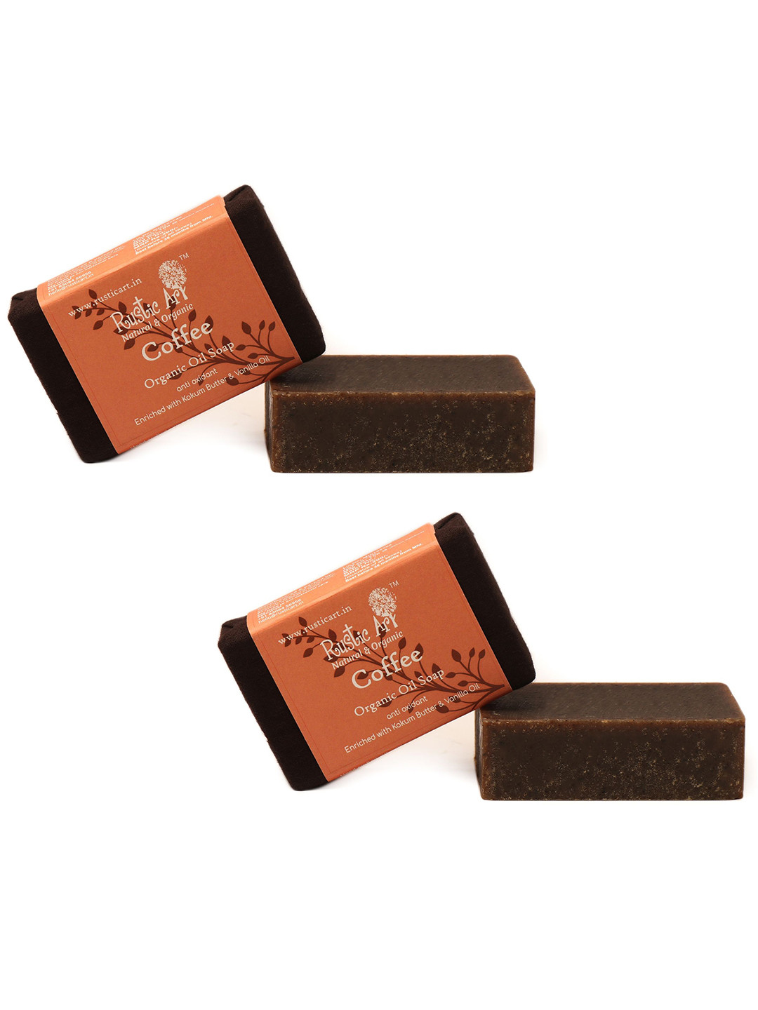 Rustic Art Set Of 2 Coffee Organic Oil Soap - 100 g Each