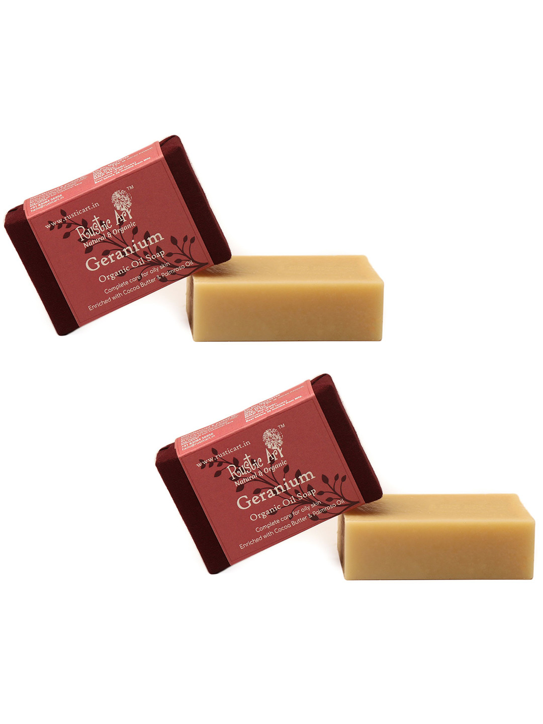 Rustic Art Set Of 2 Geranium Organic Oil Soap- 100 g Each
