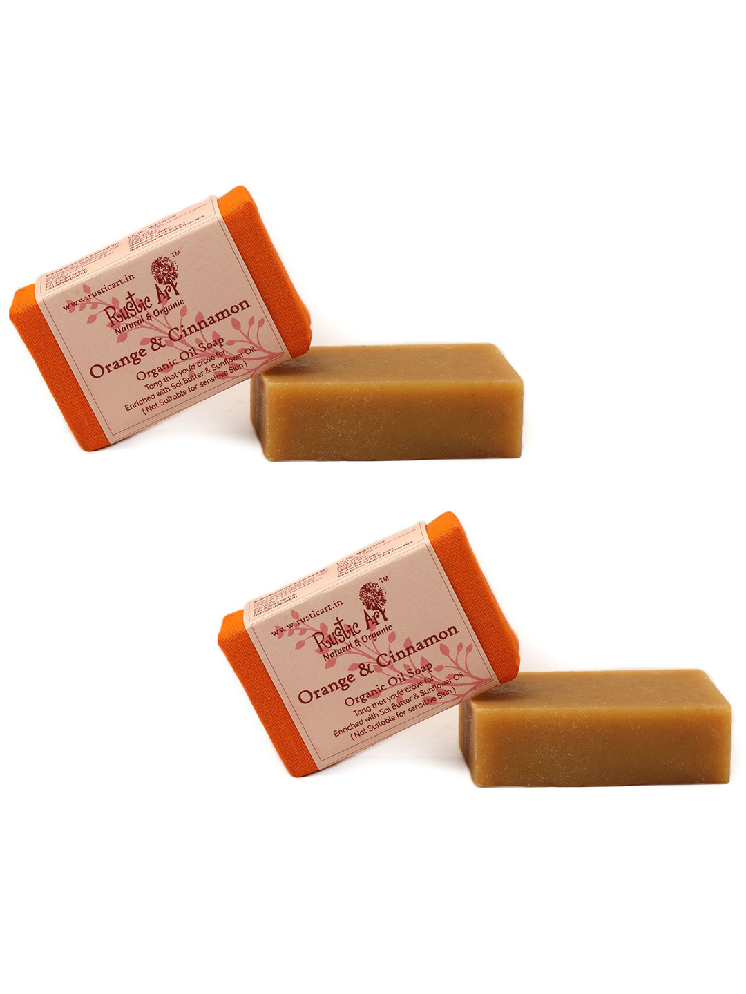 Rustic Art Set Of 2 Orange & Cinnamon Organic Oil Soap - 100 g Each