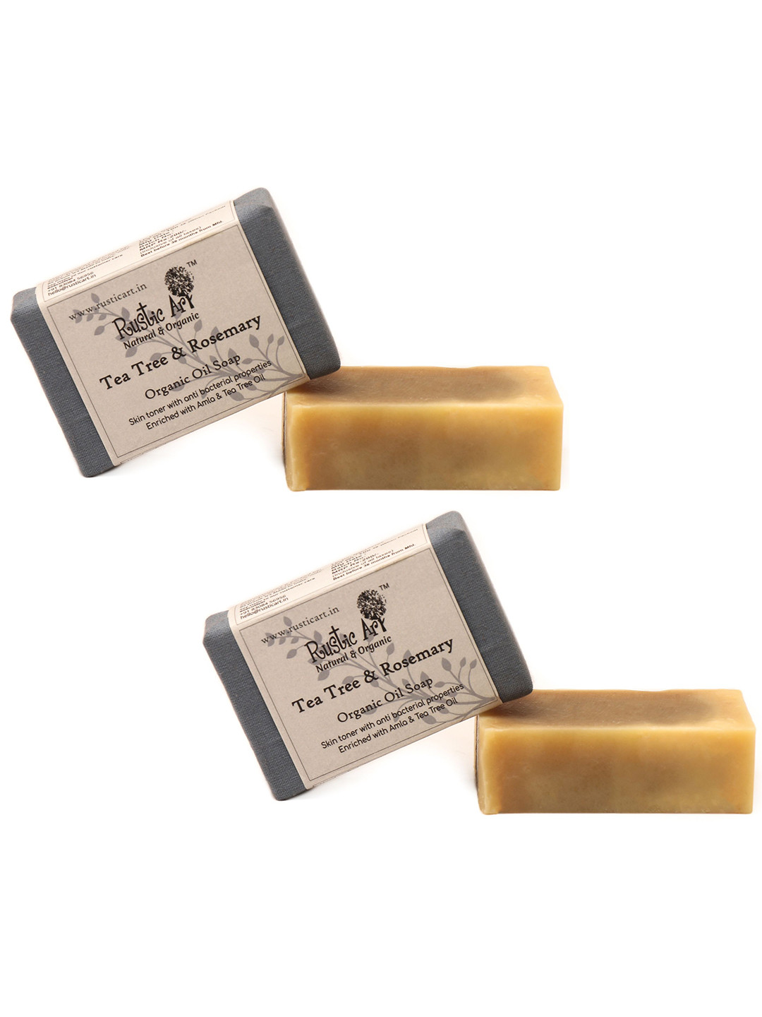 Rustic Art Set Of 2 Tea Tree Rosemary Organic Oil Soap - 100 g Each