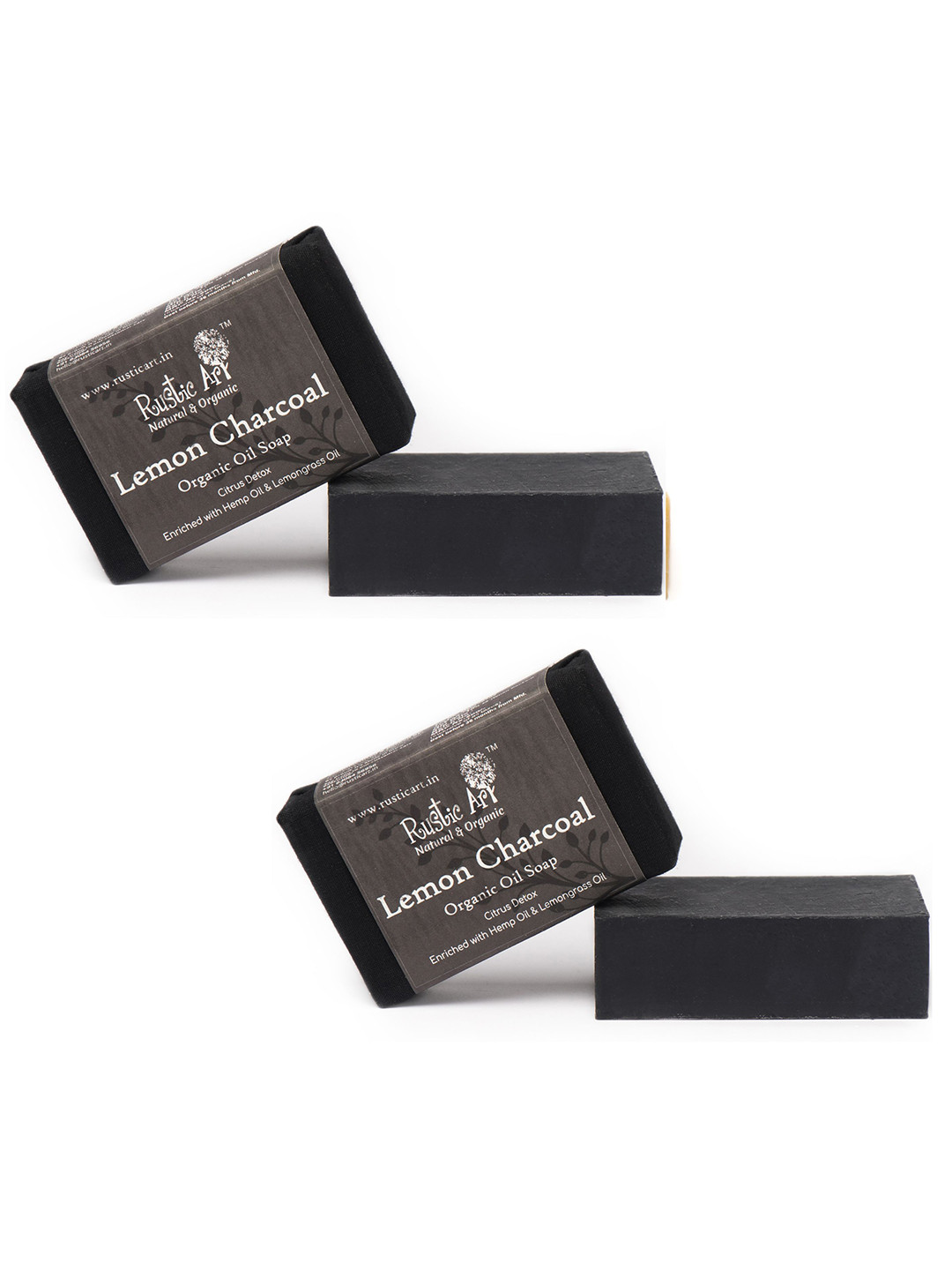 Rustic Art Set Of 2 Lemon Charcoal Organic Oil Soap - 100 g Each