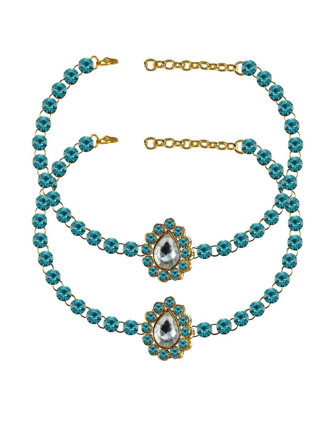 Vidhya Kangan Firozi Stone Stud-Gold Plated Brass Anklet