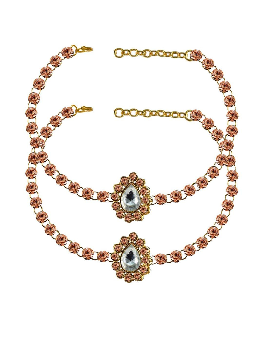 Vidhya Kangan Pich Stone Stud-Gold Plated Brass Anklet