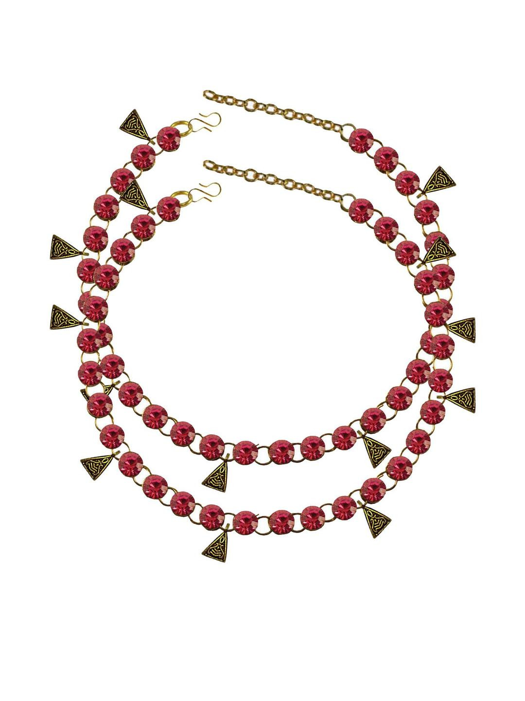 Vidhya Kangan Pink Stone Stud-Gold Plated Brass Anklet