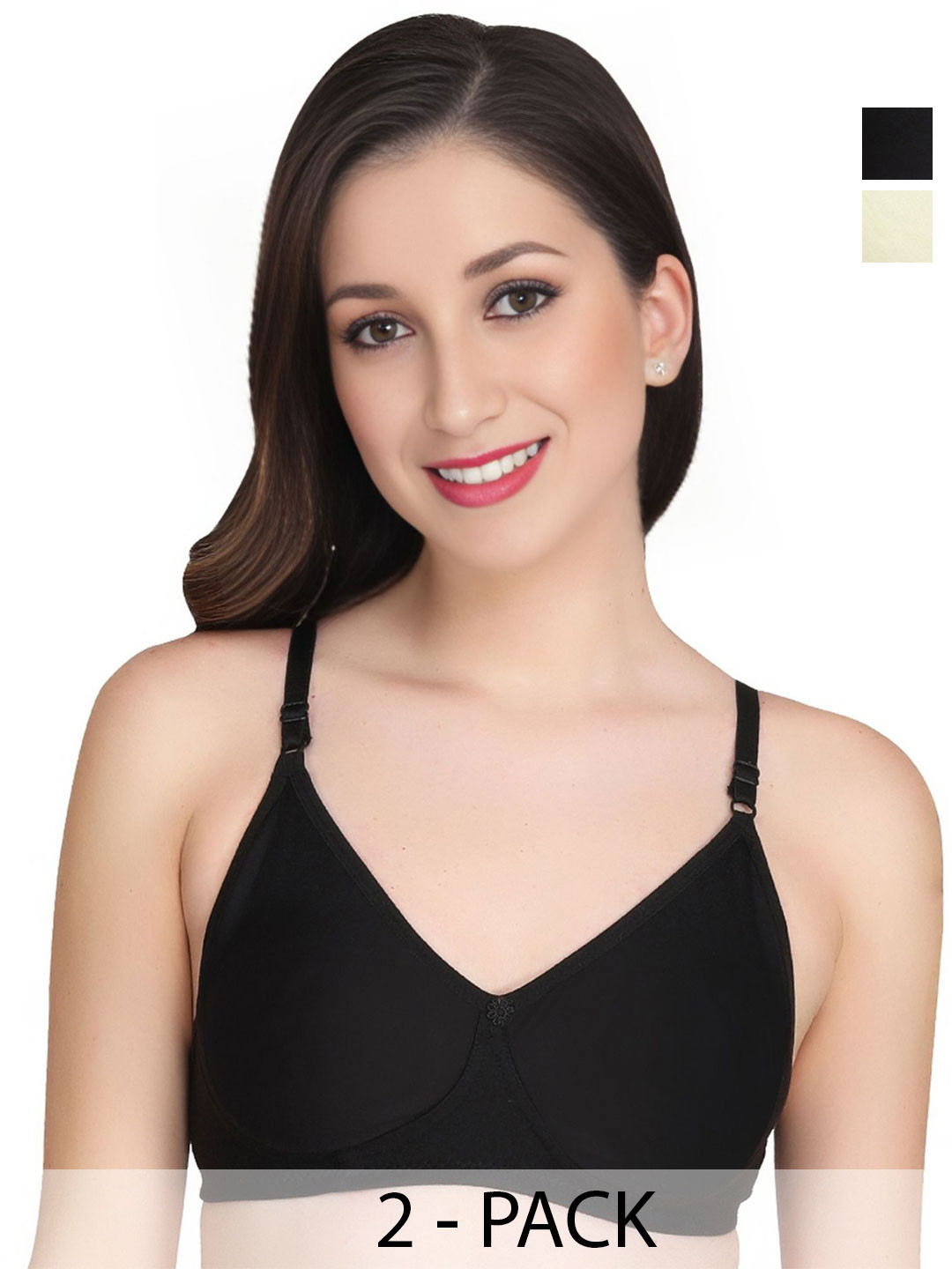 Liigne Women Pack Of 2 Full Coverage Lightly Padded Non-Wired Cotton T-shirt Bra