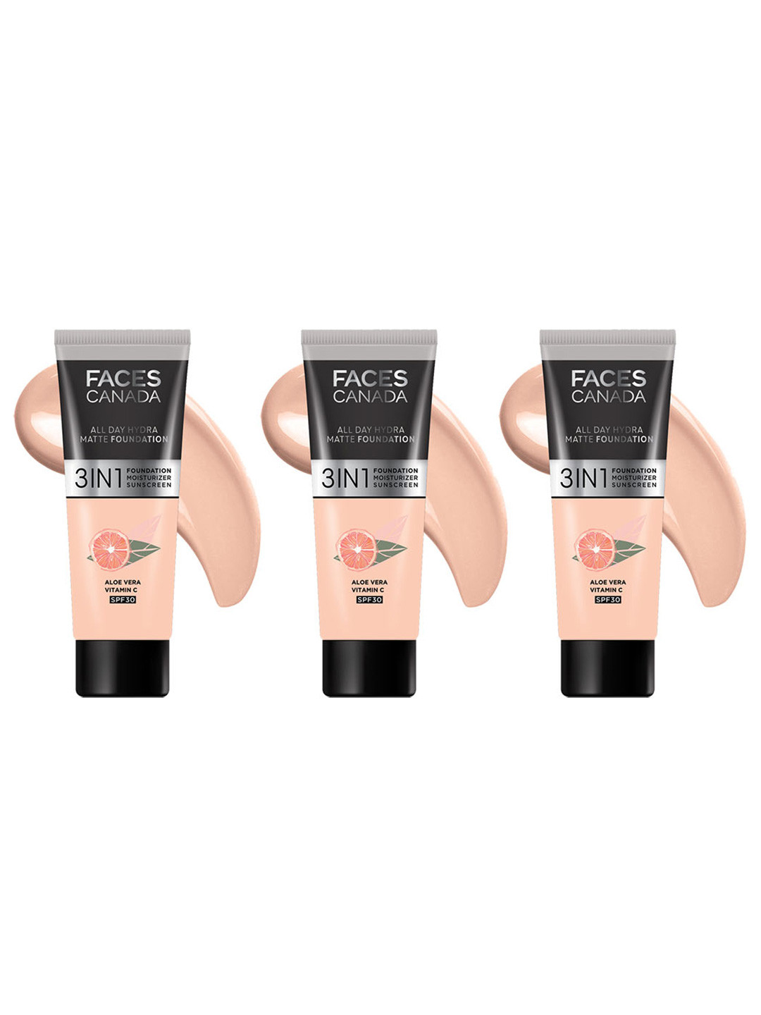 FACES CANADA Set Of 3 Hydra Matte 3 In 1 Foundation 15 ml Each - Rose Ivory 011