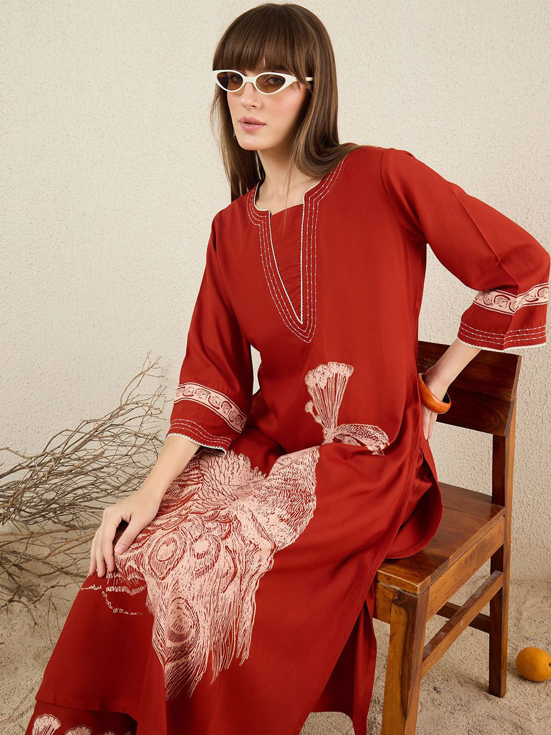 Indo Era Women Ethnic Motifs Printed Regular Thread Work Kurta with Palazzos