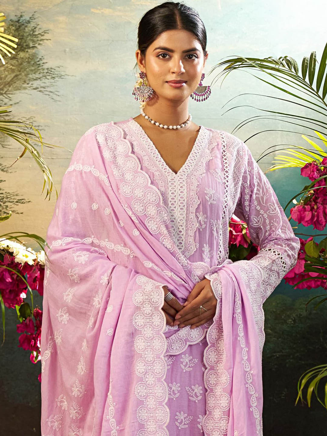 Indo Era Women Ethnic Motifs Embroidered Cotton Kurta with Trousers & Dupatta