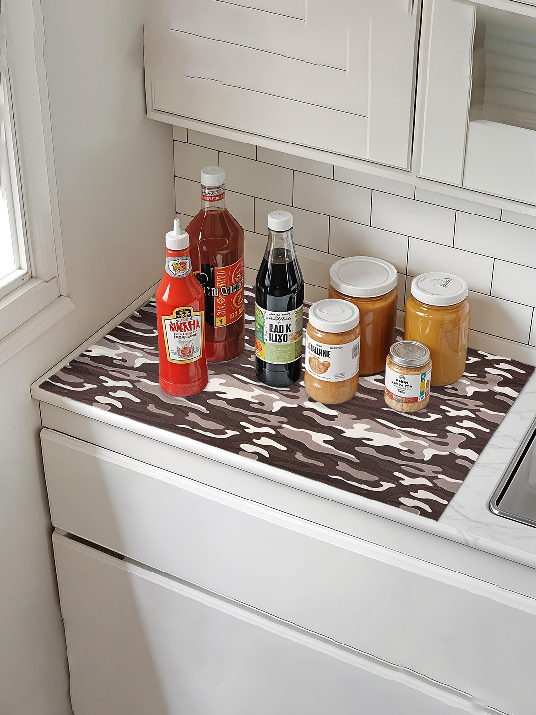 Kuber Industries Brown & Cream Colored PVC 10 Meter Printed Shelf Liner Organisers